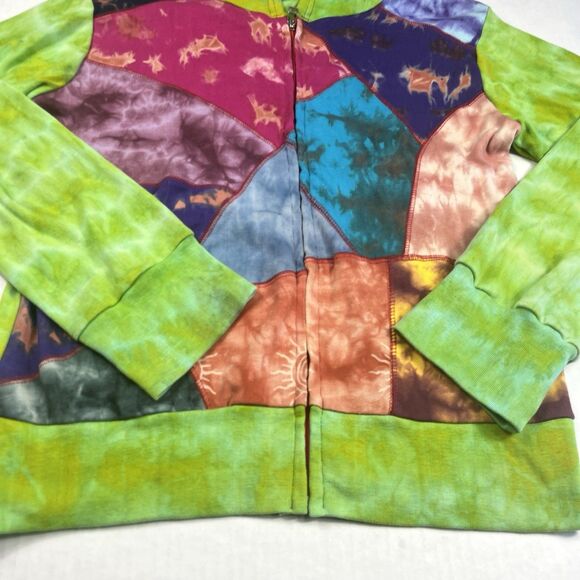 Talk Of The Walk Hooded Jacket Patchwork Boho Casual Hippie Y2K Full Zip L/ XL - Picture 2 of 12